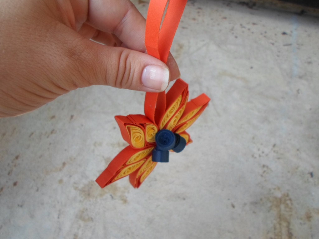 Christmas tree ornament Yellow and orange Quilled decoration Paper quilling Holidays