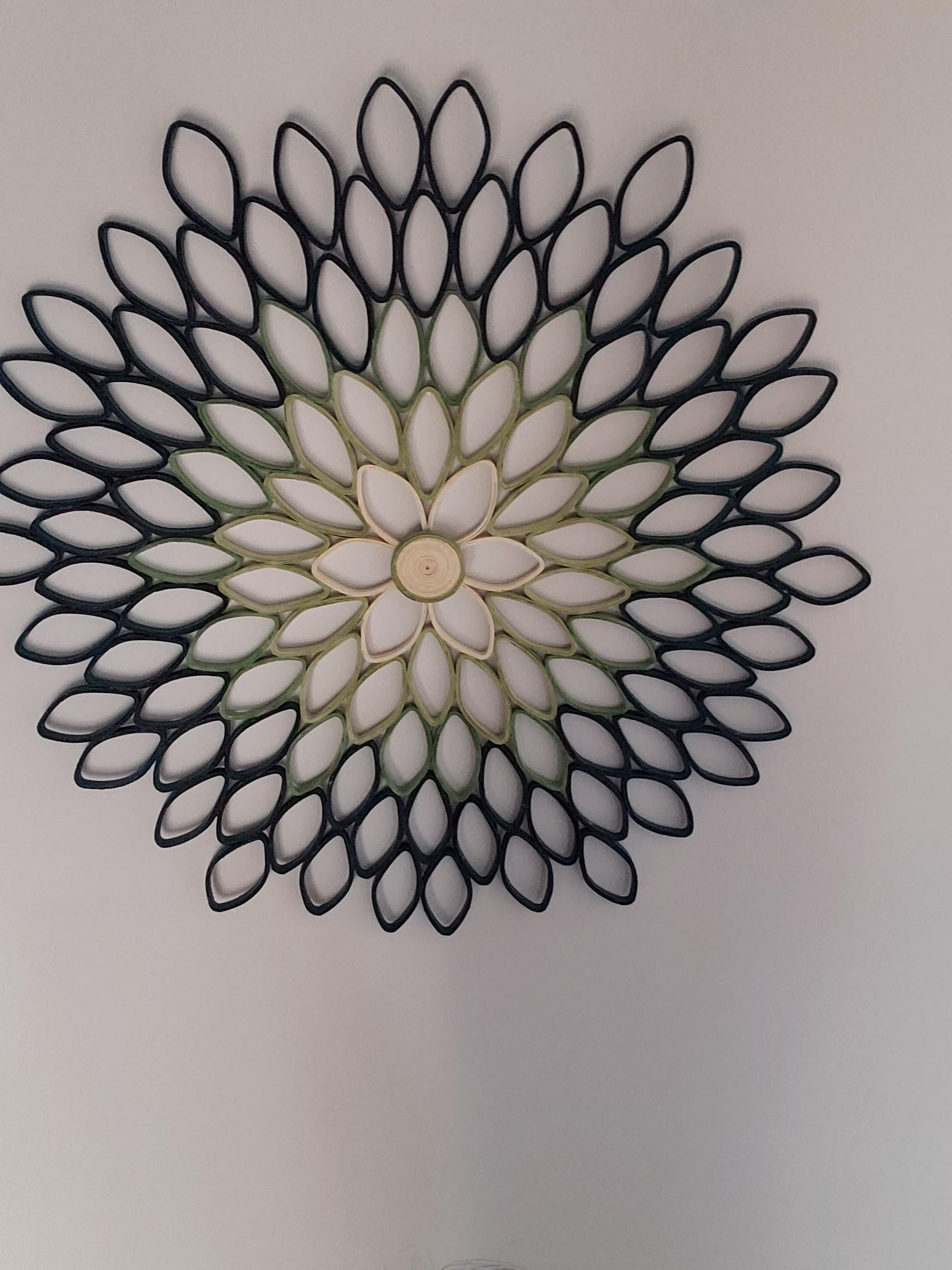 Handmade Dahlia Wall Art: Green & Teal Geometric Paper Quilling