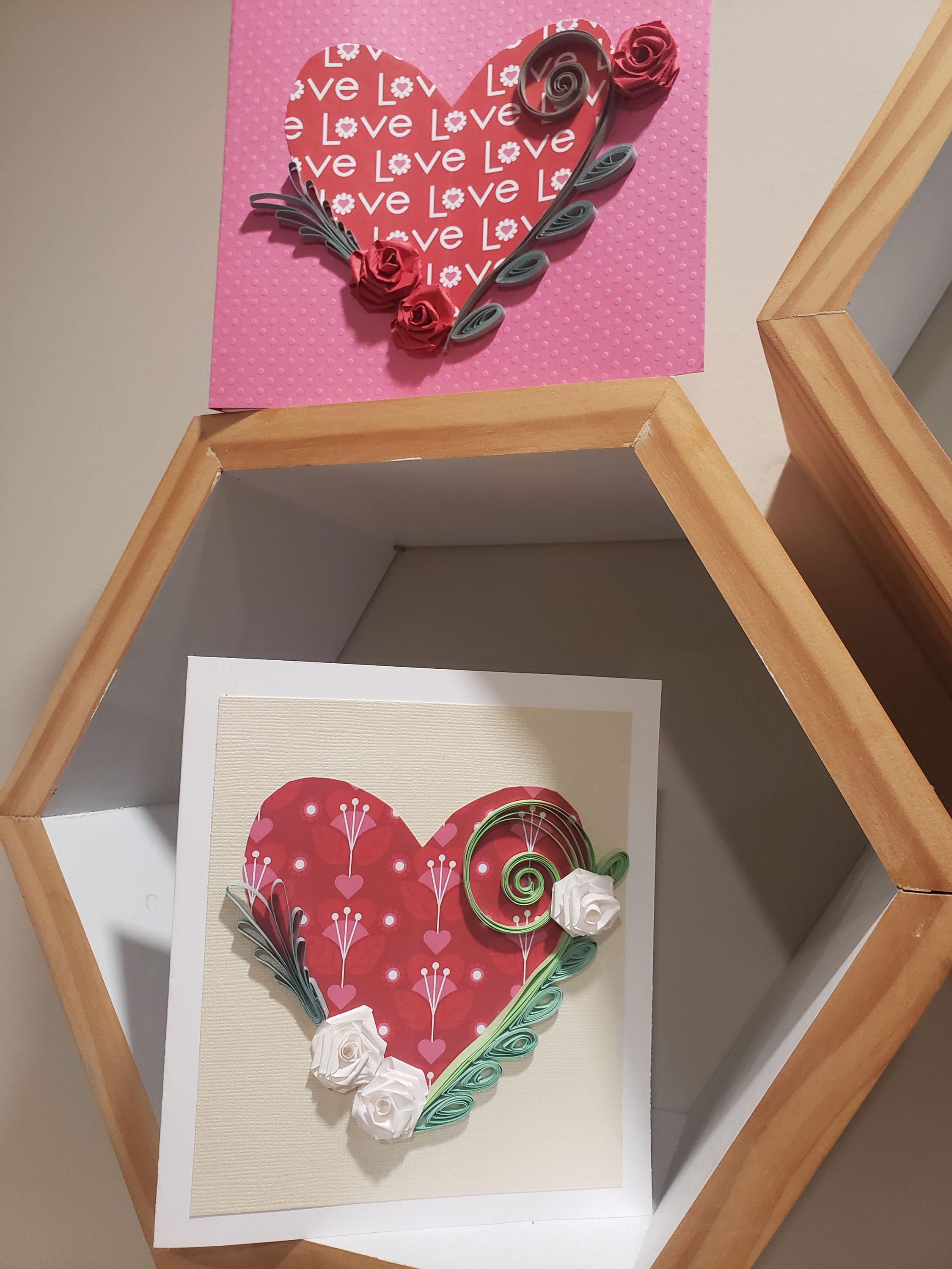 Handmade Quilled Valentine's Card: Heart & White Roses