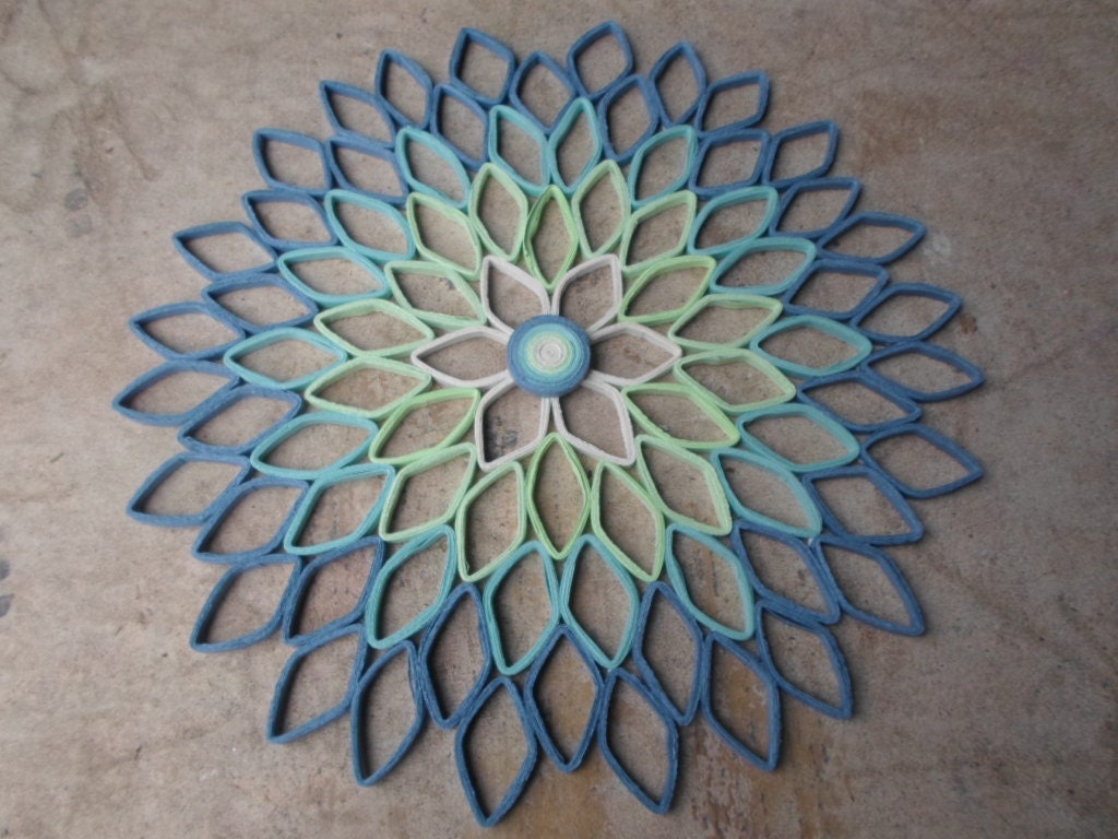 Handmade Paper Dahlia Wall Art: Blue Green Floral Home Decor
