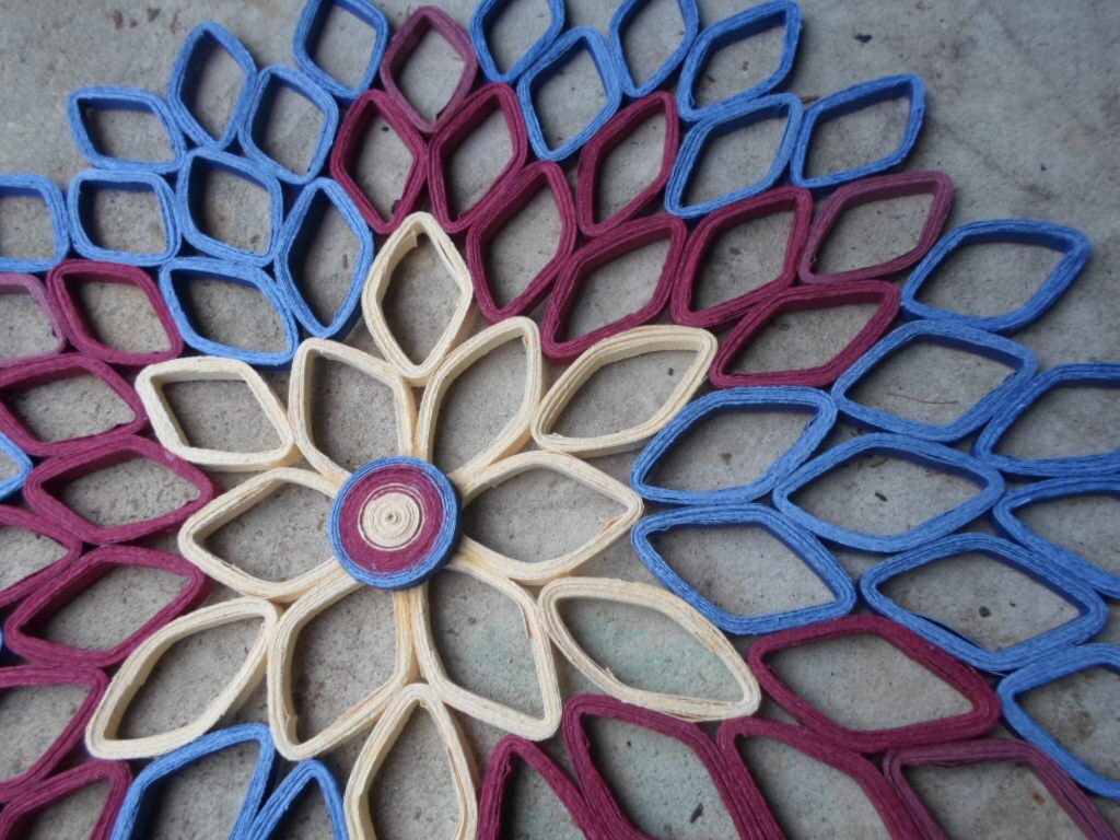 Large Paper Dahlia Wall Art: Burgundy & Blue Ombré Decor