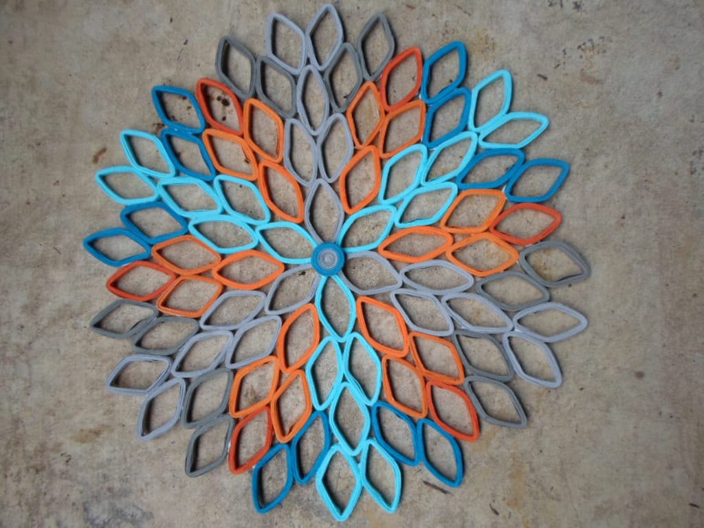 Paper Dahlia Wall Art: Blue, Gray & Orange Geometric Flower Decor