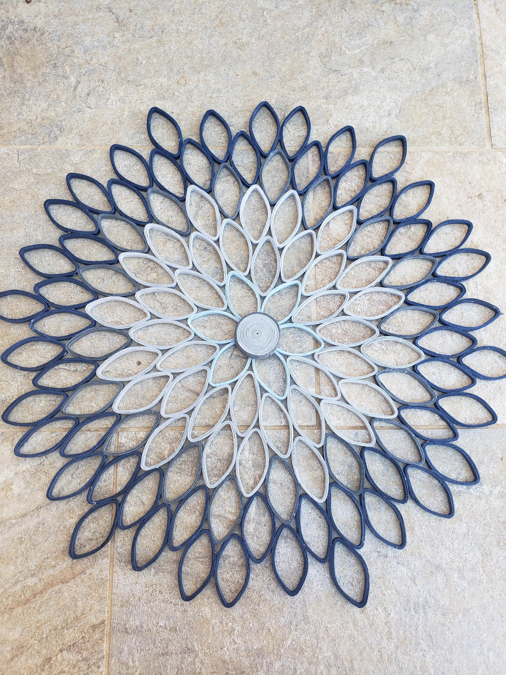 Navy Blue and Gray Large Wall Hanging Round Geometrical Petals Living Room Decor