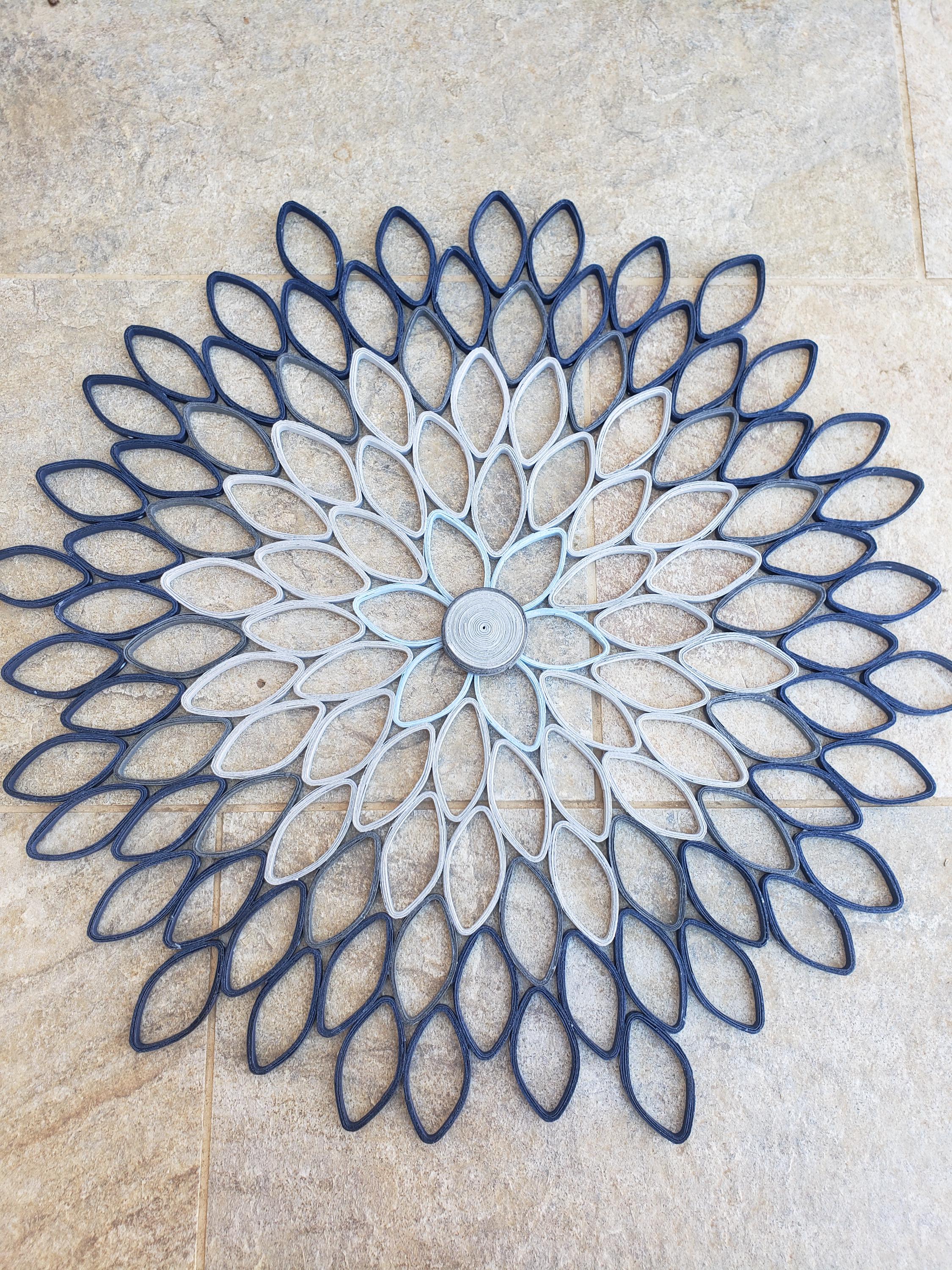 Navy Blue and Gray Large Wall Hanging Round Geometrical Petals Living Room Decor