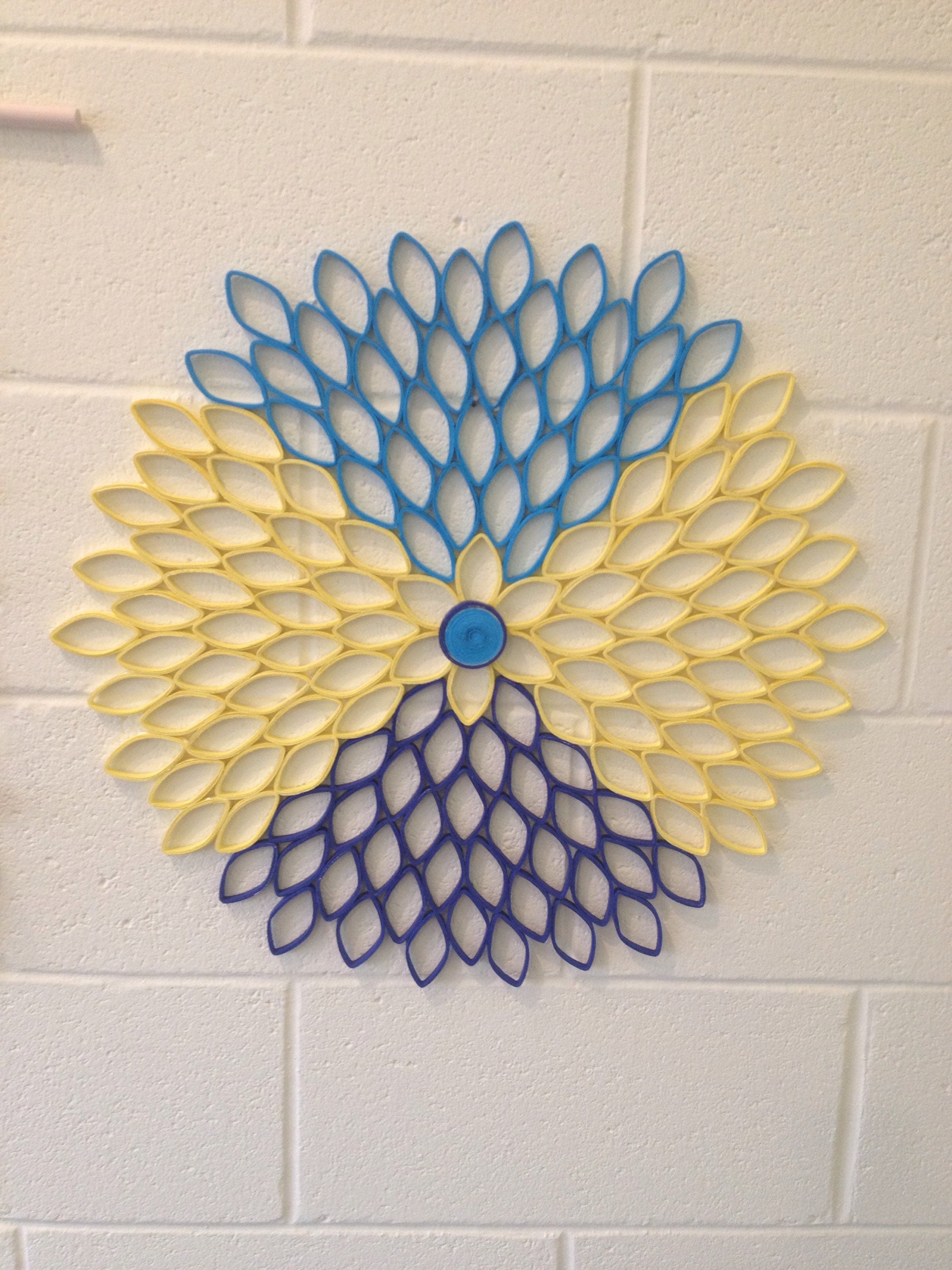 Blue & Yellow Dahlia Wall Art: Modern Geometric Paper Flower