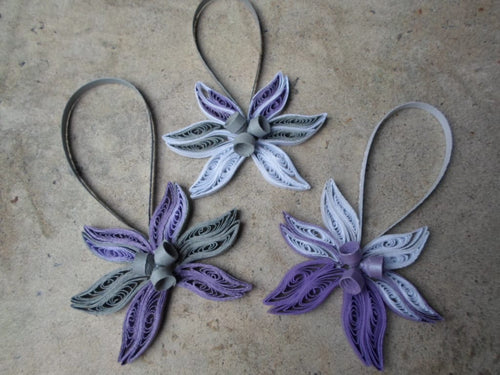 Christmas tree ornaments Purple White Gray Trendy Modern Paper decorations Quilling art Holidays