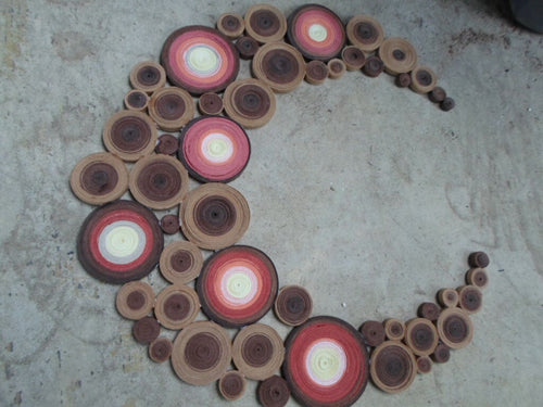 Abstract Paper Moon Wall Art: Coral Brown Home Decor (15 in)