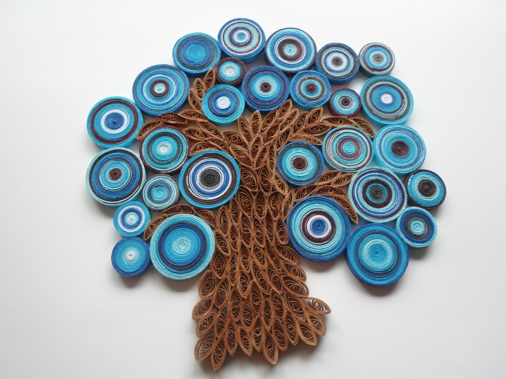 Blue Quilled Paper Tree Wall Art: Abstract Handmade Decoration