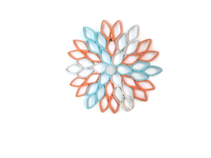 Paper Dahlia Wall Art: Gray, Orange & Blue Geometric Flower