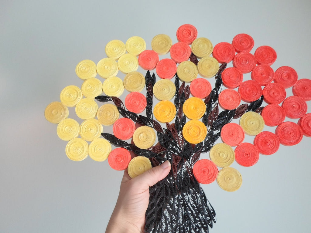 Paper Quilled Autumn Tree Wall Art: Orange Yellow Fall Decor
