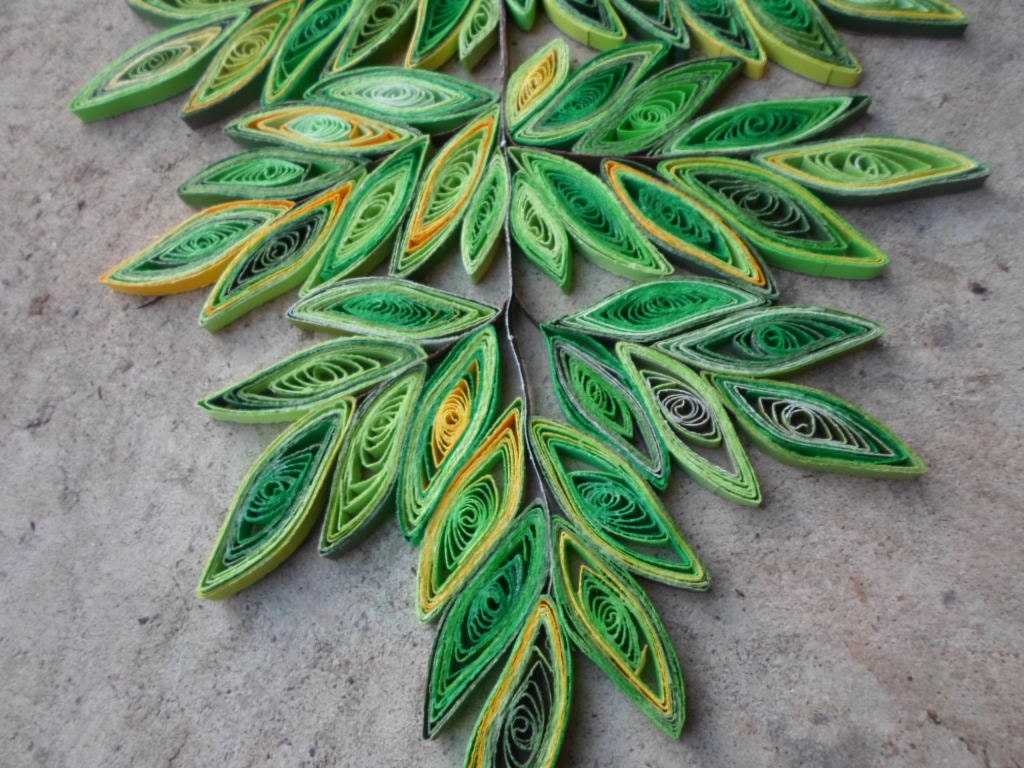 Quilled Paper Leaf Branch Wall Art: Green Home Decor
