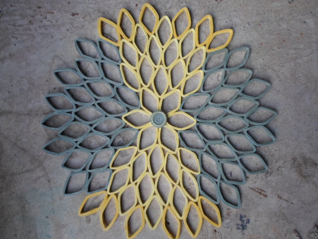 Paper Dahlia Wall Art: Gray & Yellow Geometric Flower