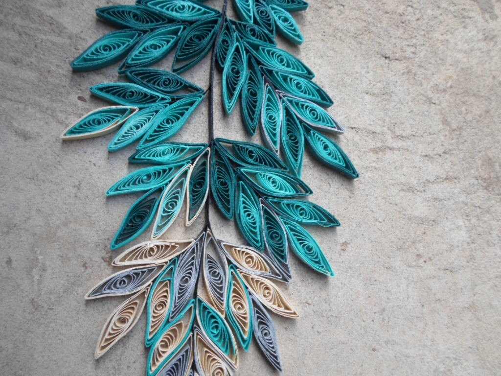 Teal home decor Gold Silver Wall art Paper leaves wall hanging