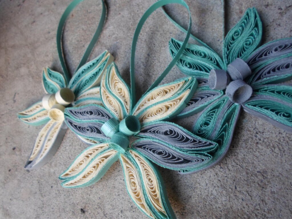 Christmas tree ornaments Set of 3 Holidays Modern Trendy Decorations Paper Teal Gray