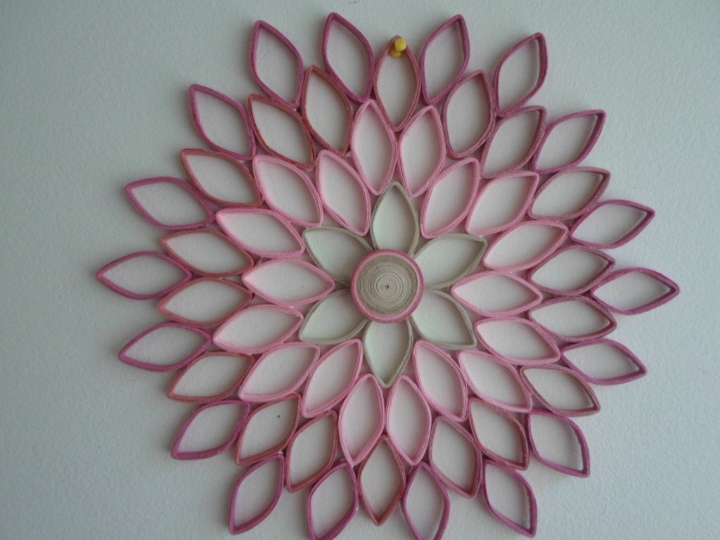 Pink Dahlia Paper Quilling Wall Art: Modern Floral Decor