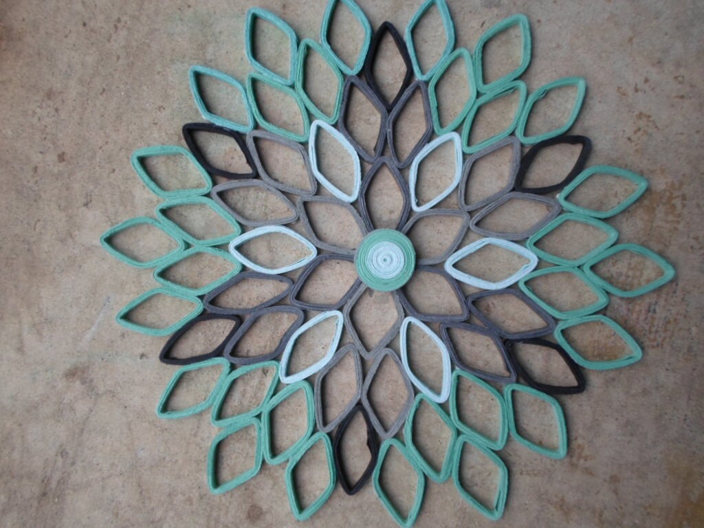 Monochrome Paper Dahlia Wall Art: Mint Green & Gray Geometric Flower