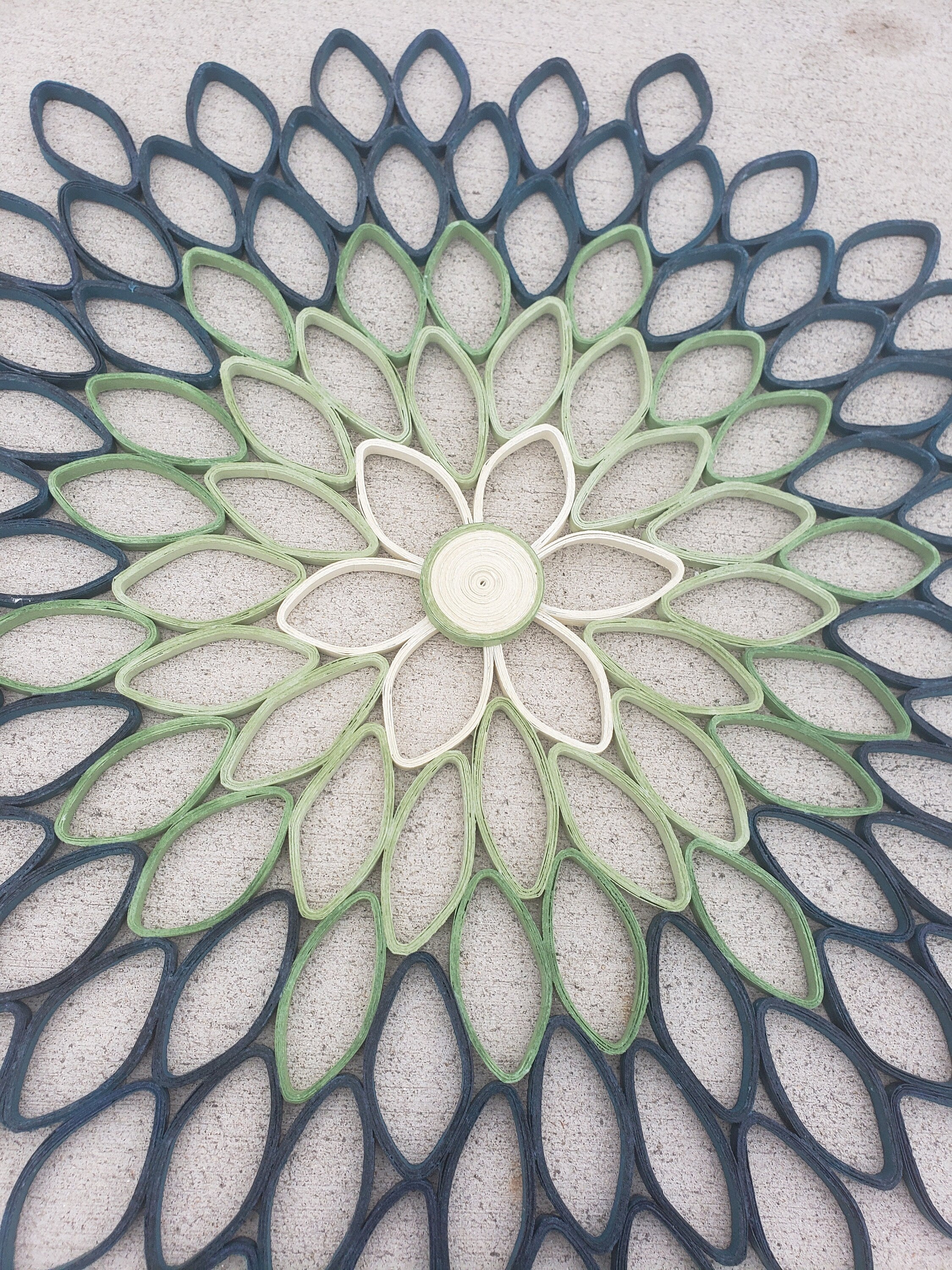 Handmade Dahlia Wall Art: Green & Teal Geometric Paper Quilling