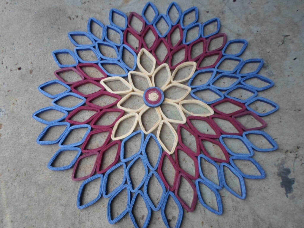 Large Paper Dahlia Wall Art: Burgundy & Blue Ombré Decor