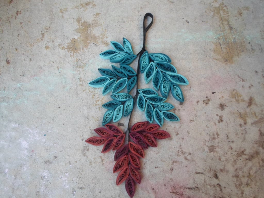 Coral & Teal Paper Leaves Wall Hanging: Glossy Home Decor