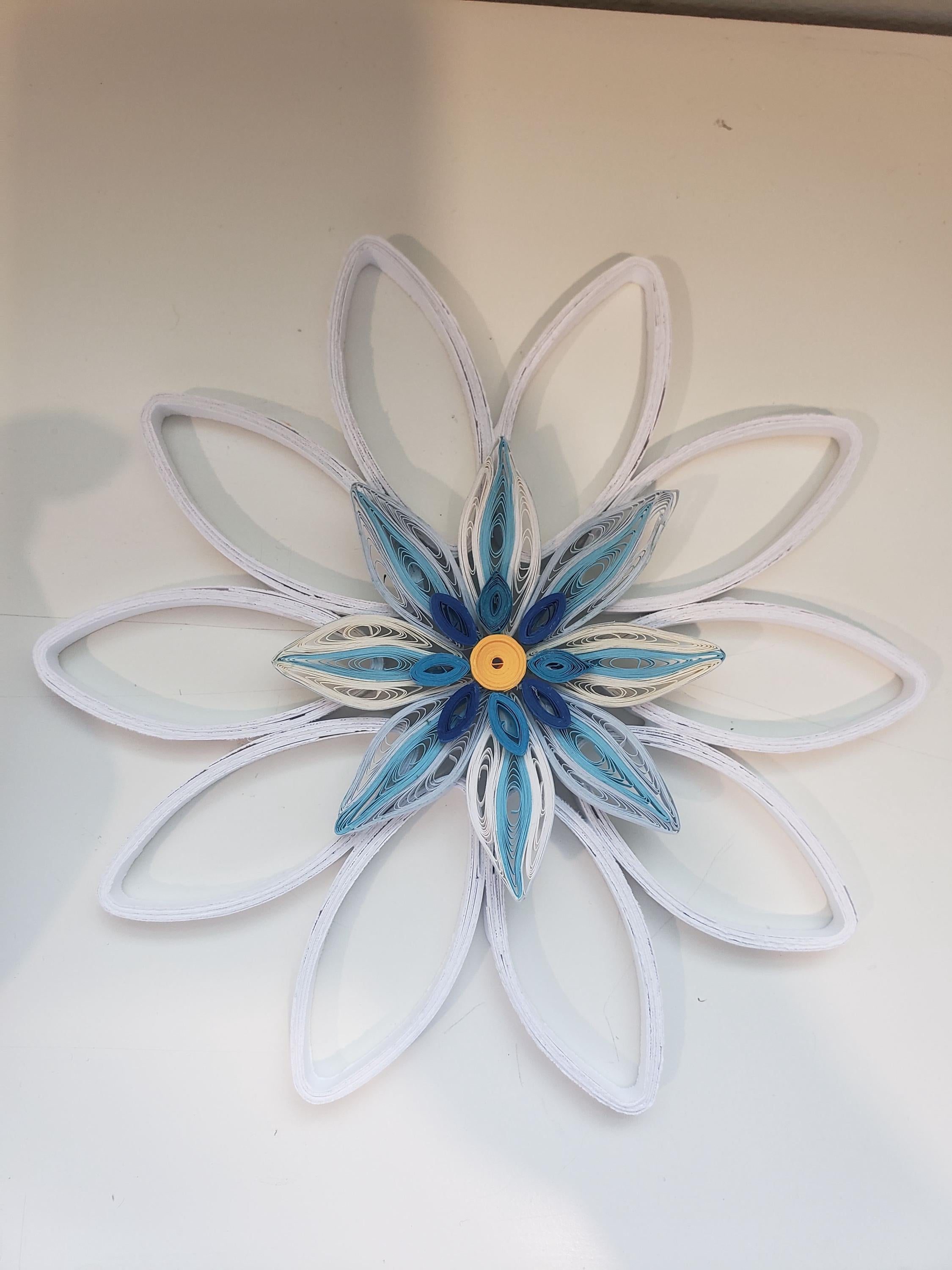 Handmade wall hanging Small white - blue  wall decoration Paper flower artwork
