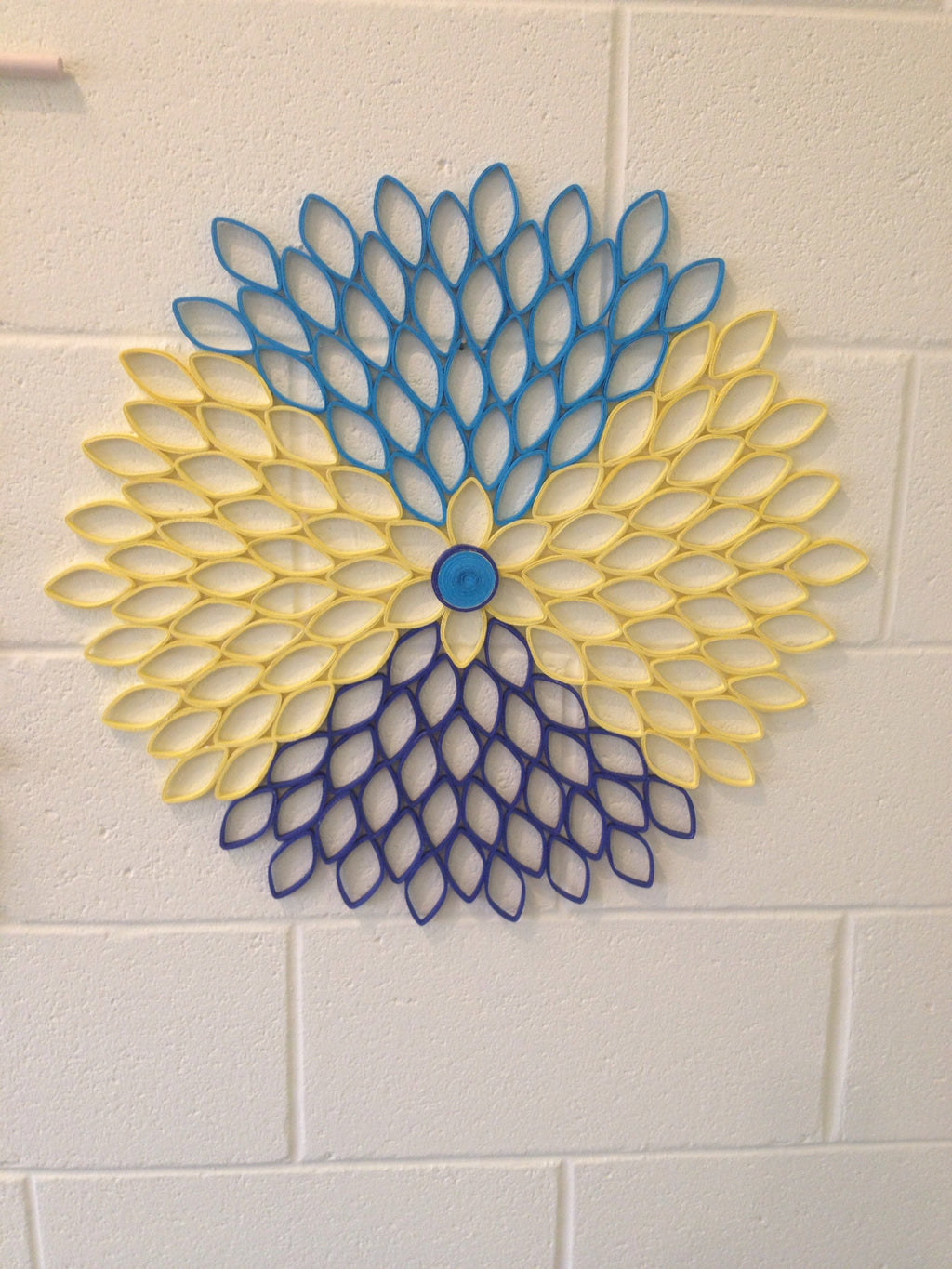Blue & Yellow Dahlia Wall Art: Modern Geometric Paper Flower