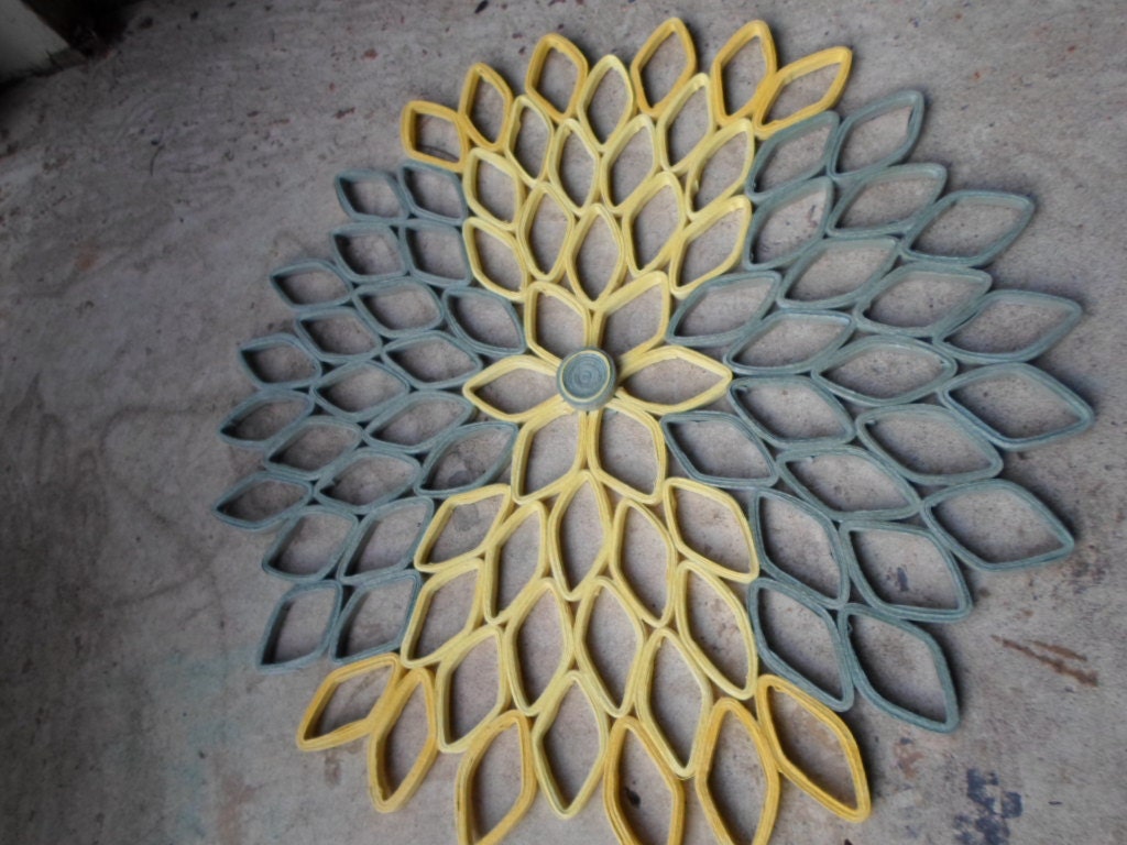 Paper Dahlia Wall Art: Gray & Yellow Geometric Flower