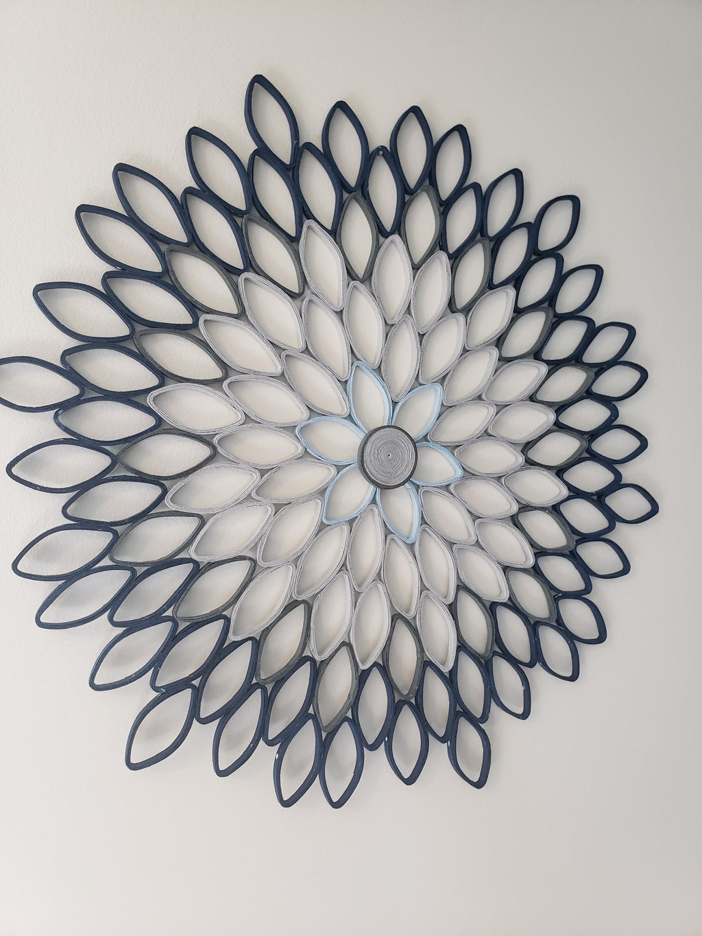 Navy Blue and Gray Large Wall Hanging Round Geometrical Petals Living Room Decor