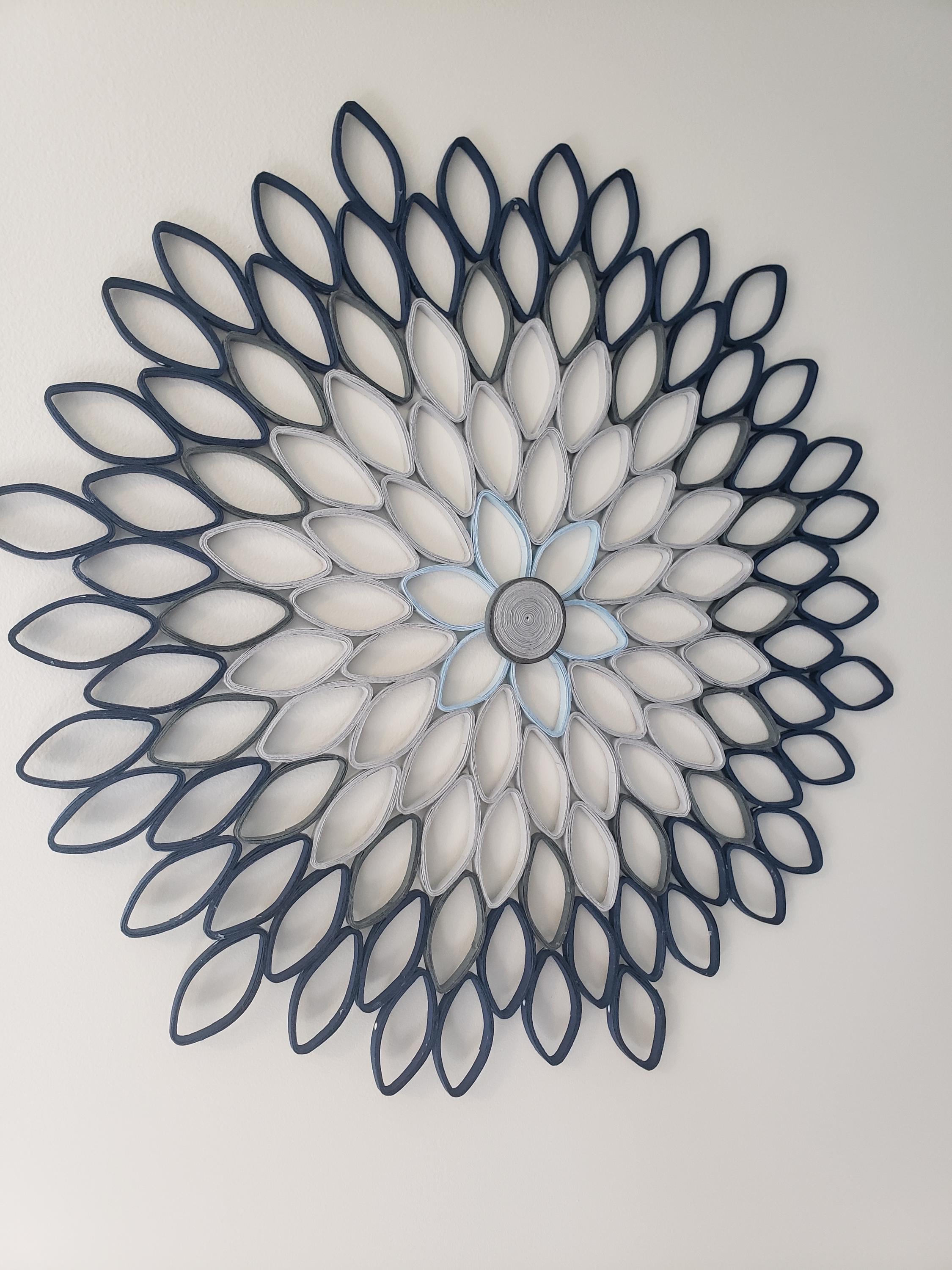 Navy Blue and Gray Large Wall Hanging Round Geometrical Petals Living Room Decor