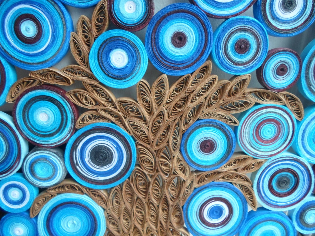 Blue Quilled Paper Tree Wall Art: Abstract Handmade Decoration