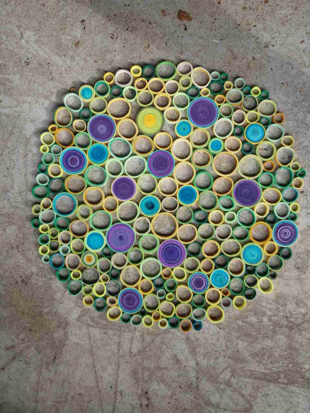Large Abstract Paper Quilling Wall Art: Green, Purple, Teal, Yellow