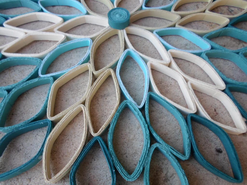 Teal Dahlia Paper Wall Art: Geometric Floral Hanging Decor