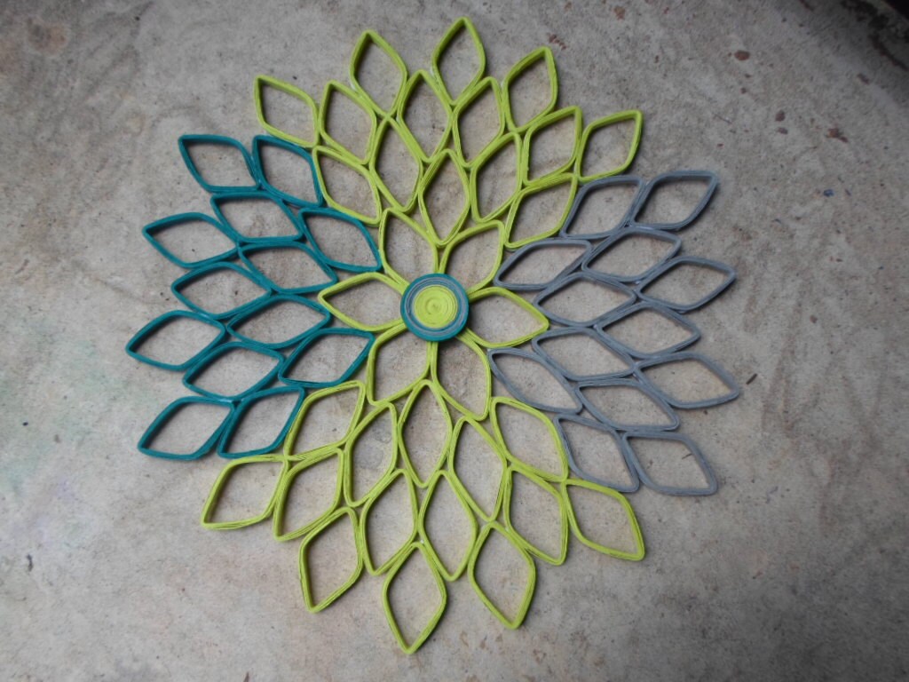Teal & Lime Green Dahlia Wall Art: Geometric Paper Flower Decor