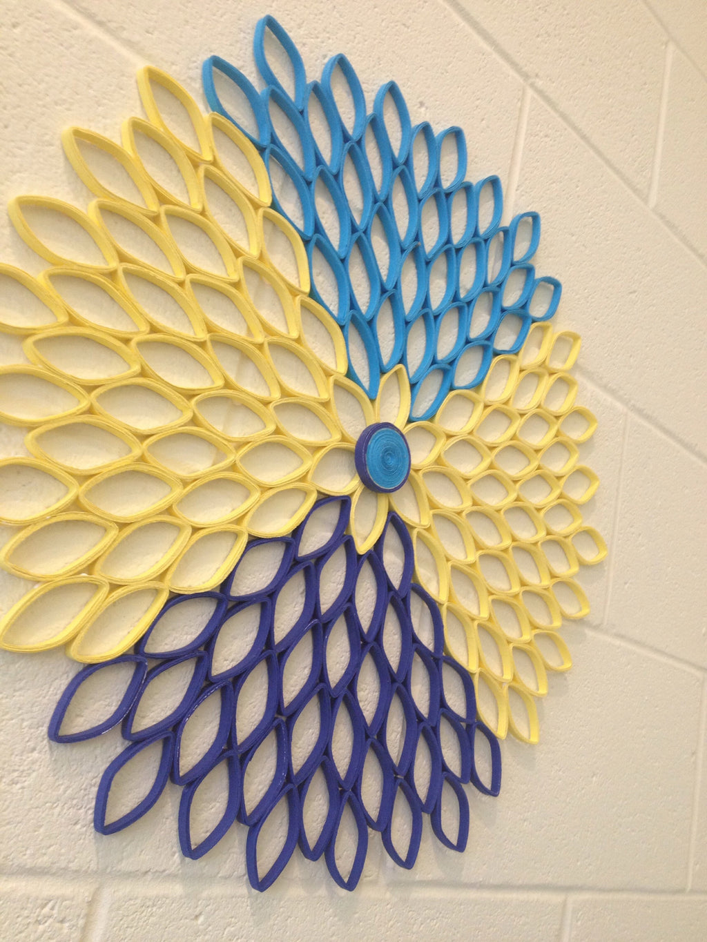 Blue & Yellow Dahlia Wall Art: Modern Geometric Paper Flower