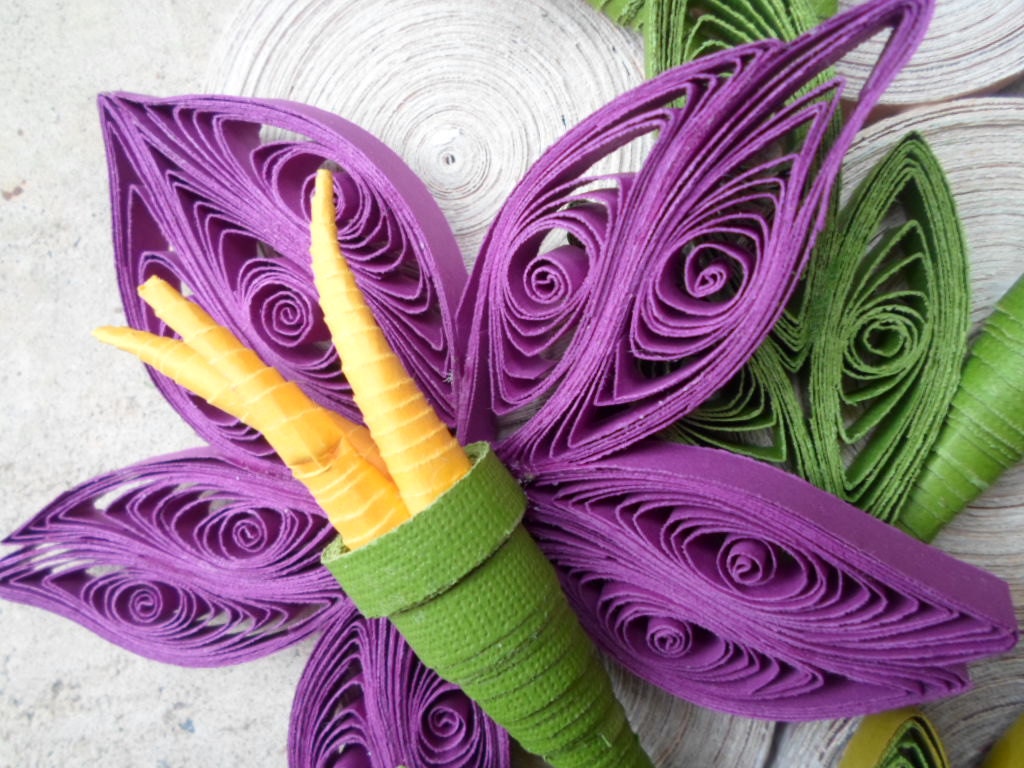Purple Quilled Paper Flower Wall Art: 3D Home Decor