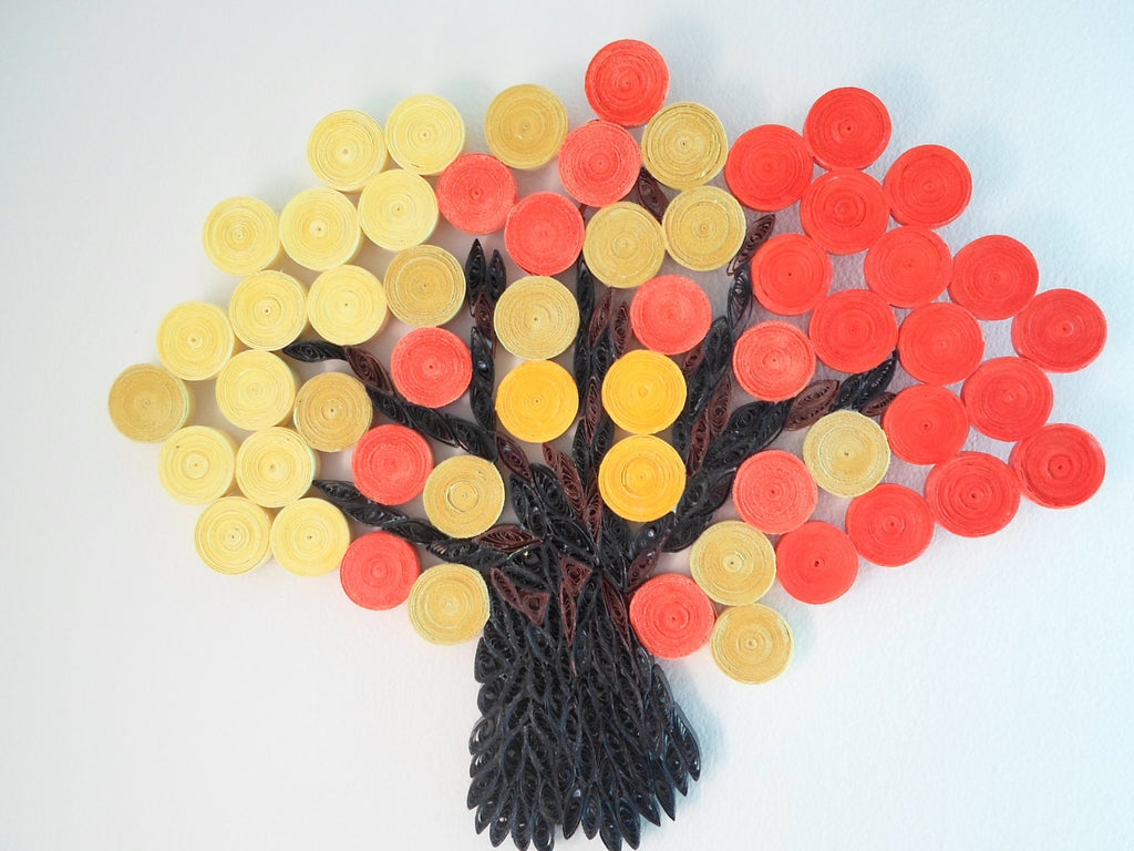 Paper Quilled Autumn Tree Wall Art: Orange Yellow Fall Decor