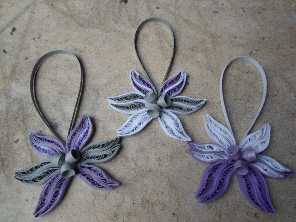 Christmas tree ornaments Purple White Gray Trendy Modern Paper decorations Quilling art Holidays