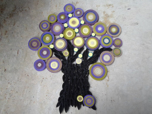 Abstract Paper Tree Wall Art: Purple, Yellow, and Green Quilling