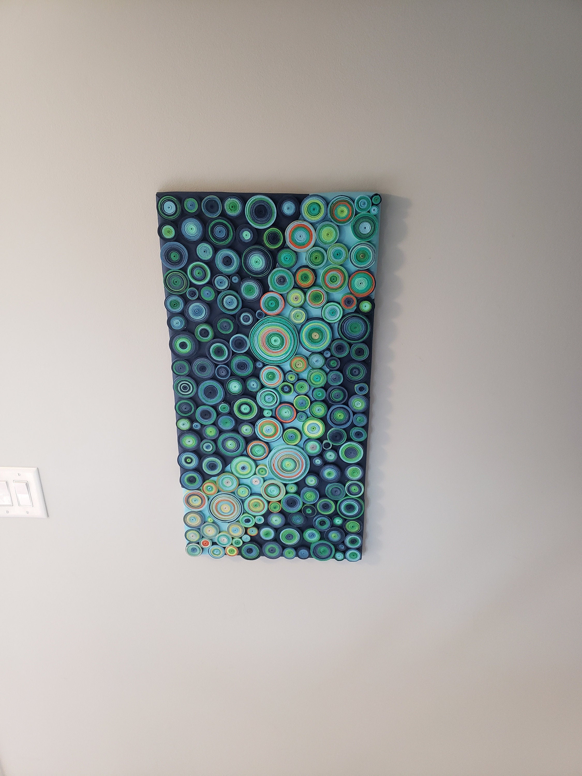 Large Abstract Circles Wall Art: Navy and Green Original