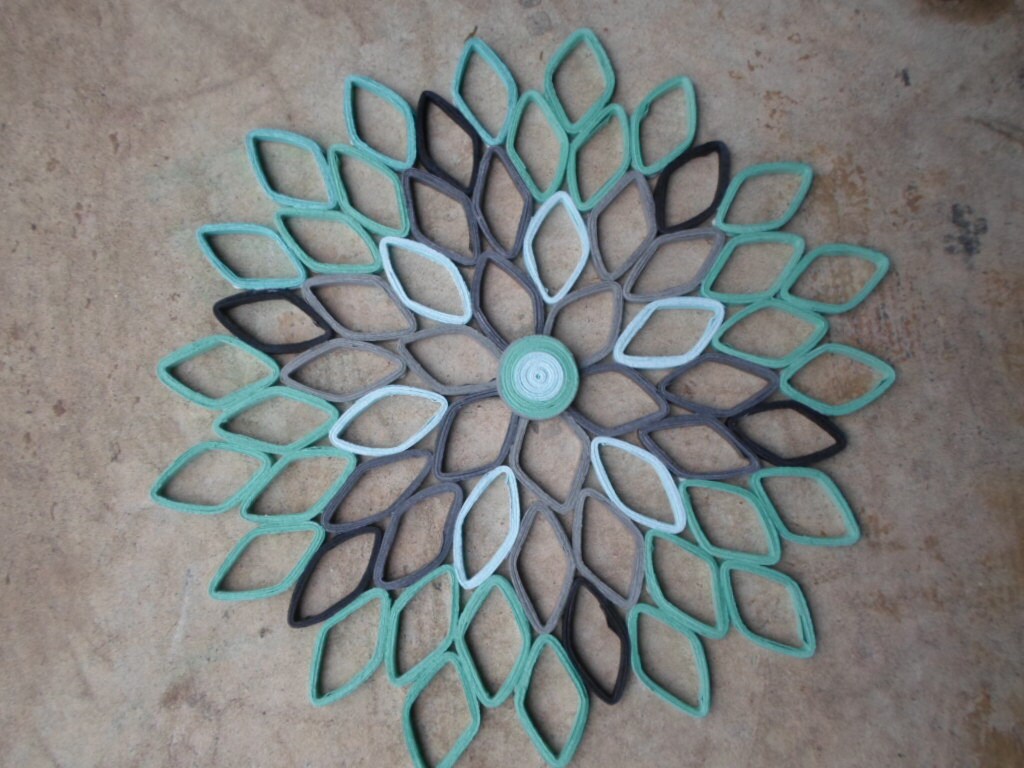 Monochrome Paper Dahlia Wall Art: Mint Green & Gray Geometric Flower