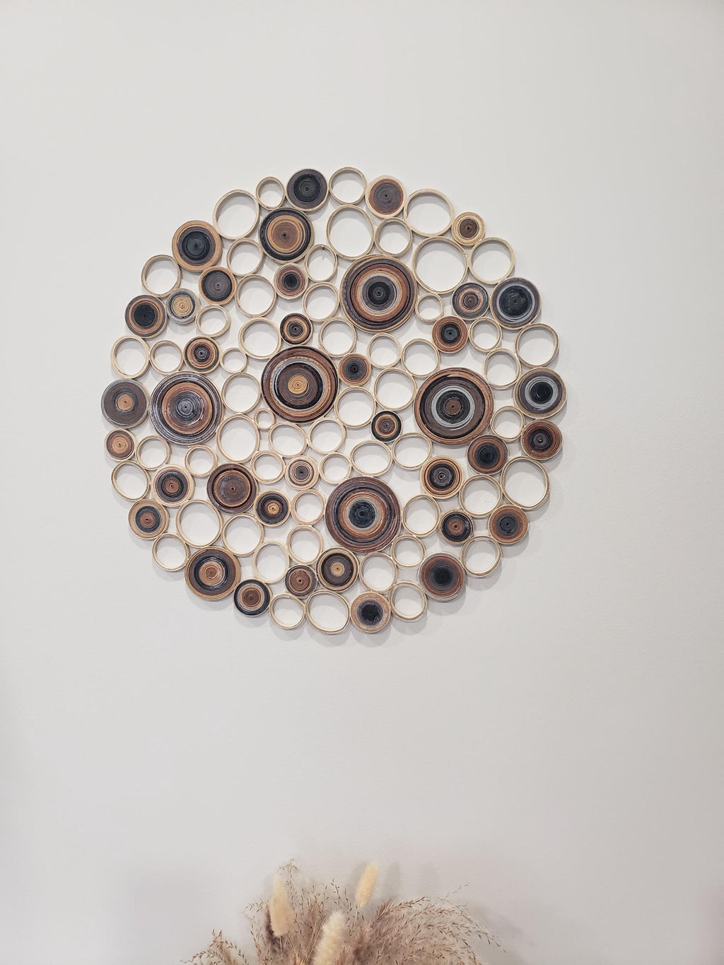 Large wall art Round wall hangings Original artwork Living room decor in brown ,gray and tan shades