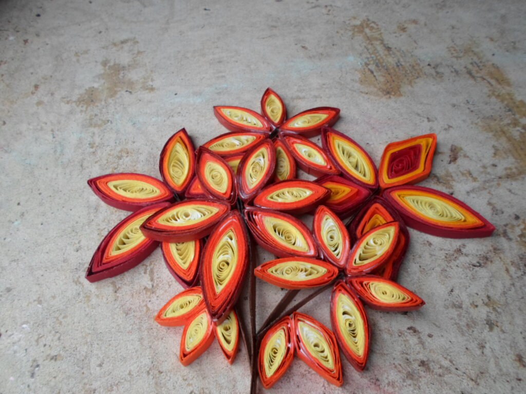 Fall Leaves Paper Quilling Wall Art: Orange Yellow Autumn Decor