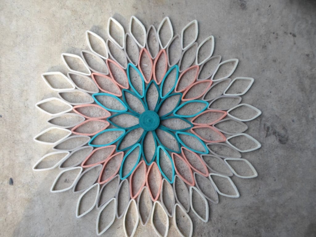 Handmade Dahlia Paper Wall Art: Teal, Coral, & Gray Ombré