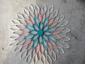 Handmade Dahlia Paper Wall Art: Teal, Coral, & Gray Ombré