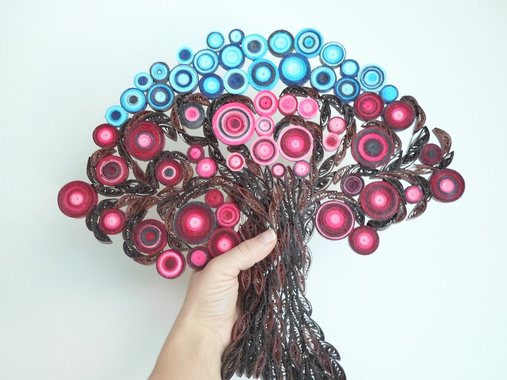 Quilled Tree of Life Wall Art: Modern Red Home Decor