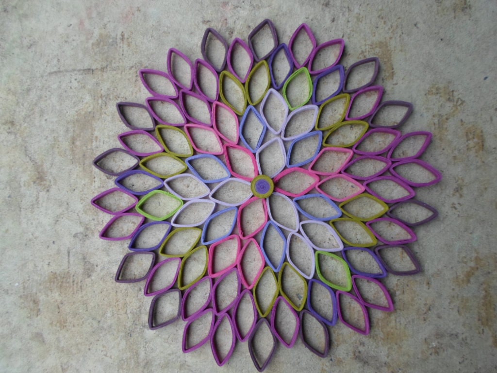 Large Dahlia Paper Flower Wall Art: Purple Geometric Decor