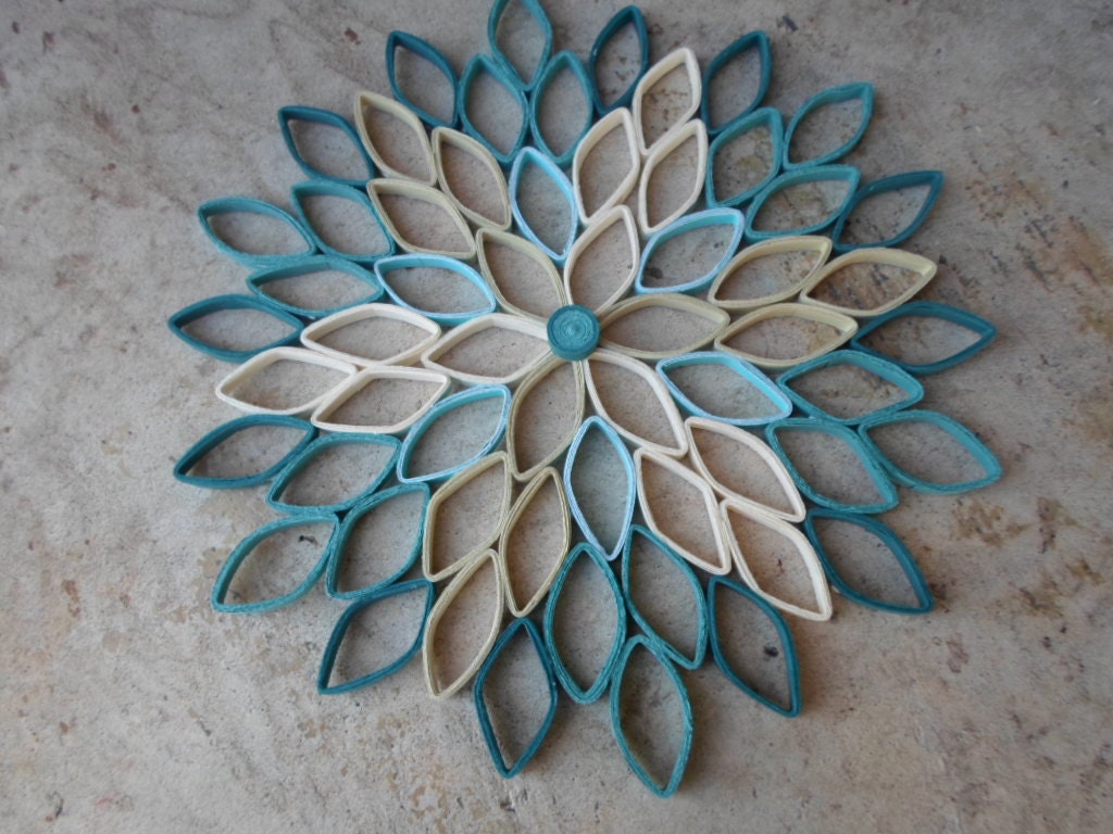 Teal Dahlia Paper Wall Art: Geometric Floral Hanging Decor