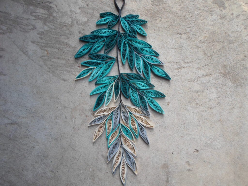 Teal home decor Gold Silver Wall art Paper leaves wall hanging