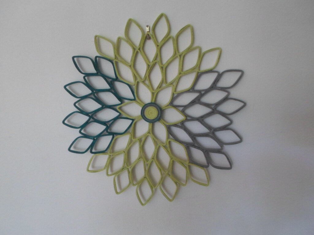 Teal & Lime Green Dahlia Wall Art: Geometric Paper Flower Decor