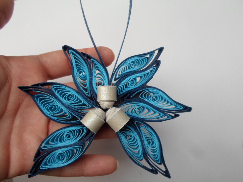 Blue Christmas tree ornament Handmade in USA