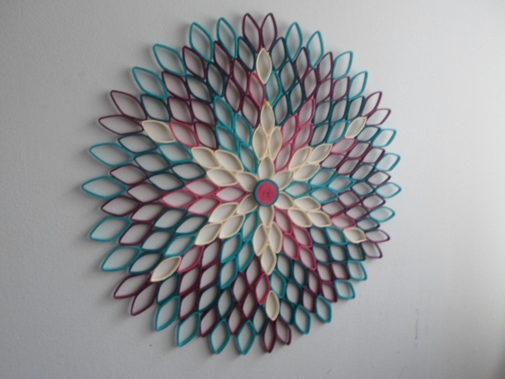 Teal Dahlia Wall Art: Geometric Ombre Paper Flower Decor